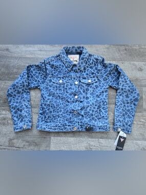 GUESS Blue Leopard-Print Denim Jacket for Kids Size 14 NWT